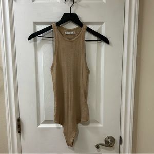 tan sweater knit tank bodysuit